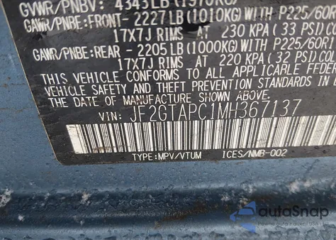 2021 Subaru Crosstrek Premium from USA, damaged, VIN JF2GTAPC1MH367137